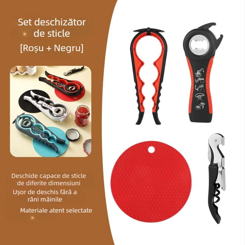 Deschizător de conserve multifuncțional îngroșat patru în unu, deschizător de sticle cinci în unu, deschizător de sticle de vin roșu, 5 piese, potrivit pentru toate modelele