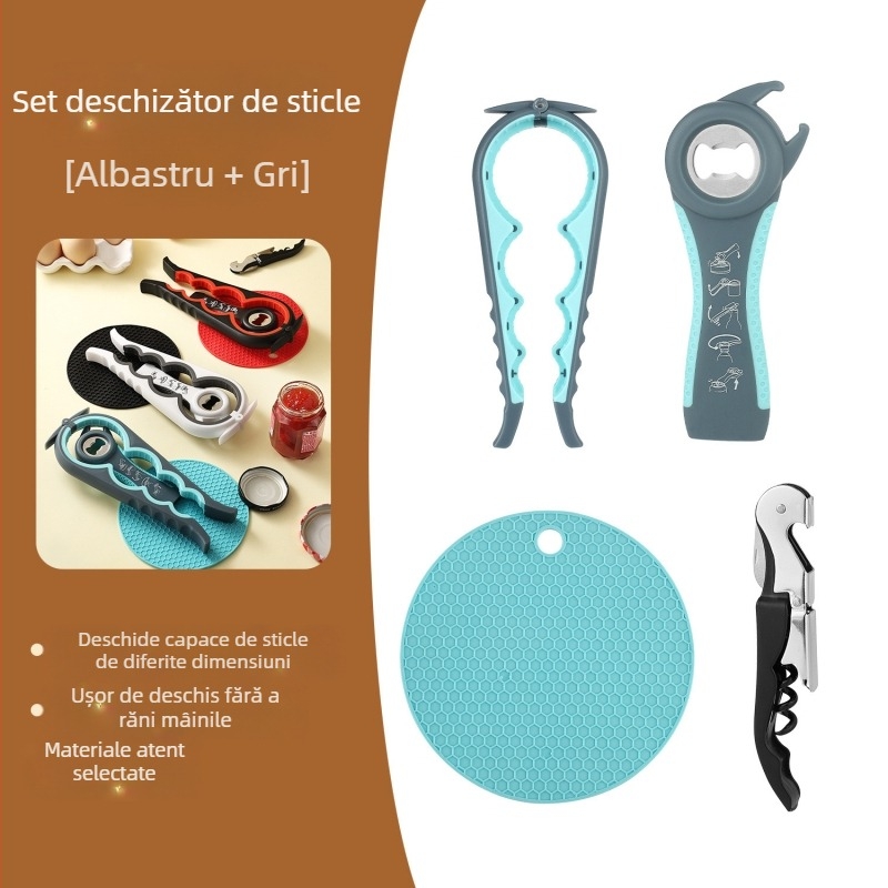 Deschizător de conserve multifuncțional îngroșat patru în unu, deschizător de sticle cinci în unu, deschizător de sticle de vin roșu, 5 piese, potrivit pentru toate modelele