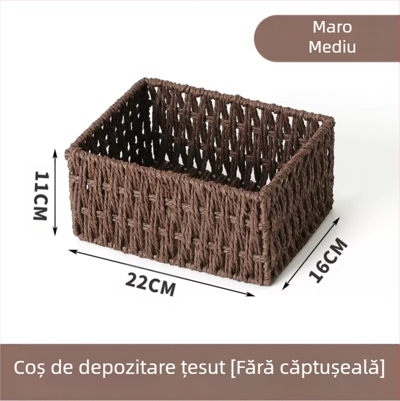 Coș de birou din fibre de hârtie, cadru împletit, organizator pentru chei, telecomenzi, reviste, cabluri și gustări