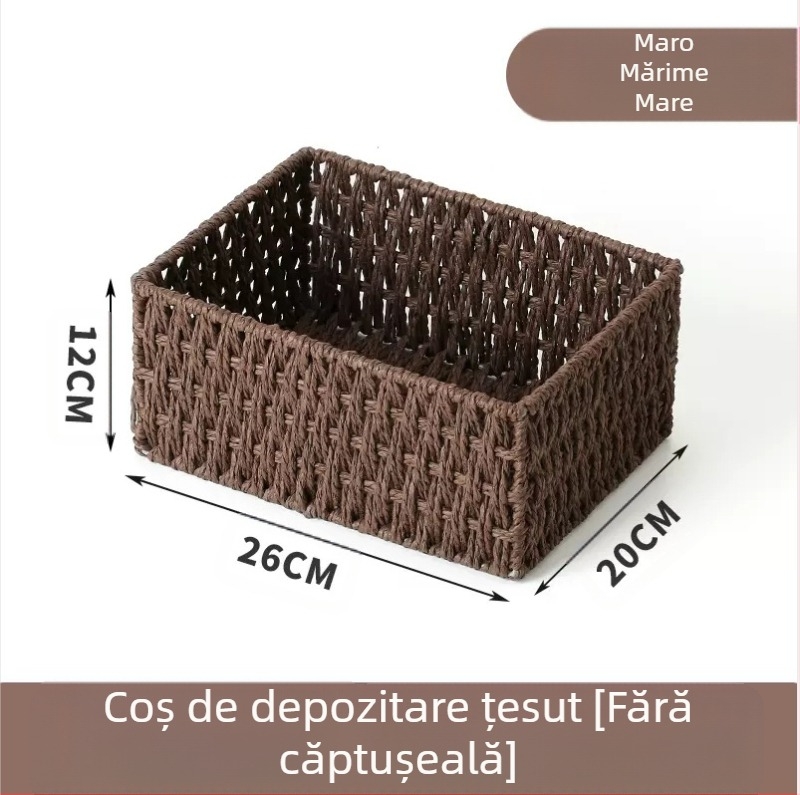 Coș de birou din fibre de hârtie, cadru împletit, organizator pentru chei, telecomenzi, reviste, cabluri și gustări