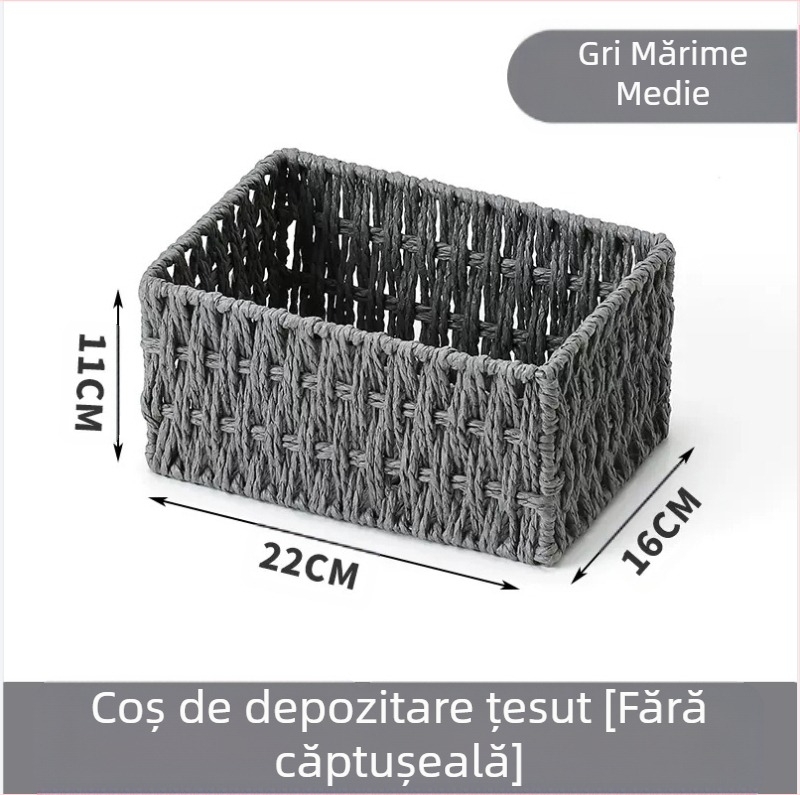 Coș de birou din fibre de hârtie, cadru împletit, organizator pentru chei, telecomenzi, reviste, cabluri și gustări