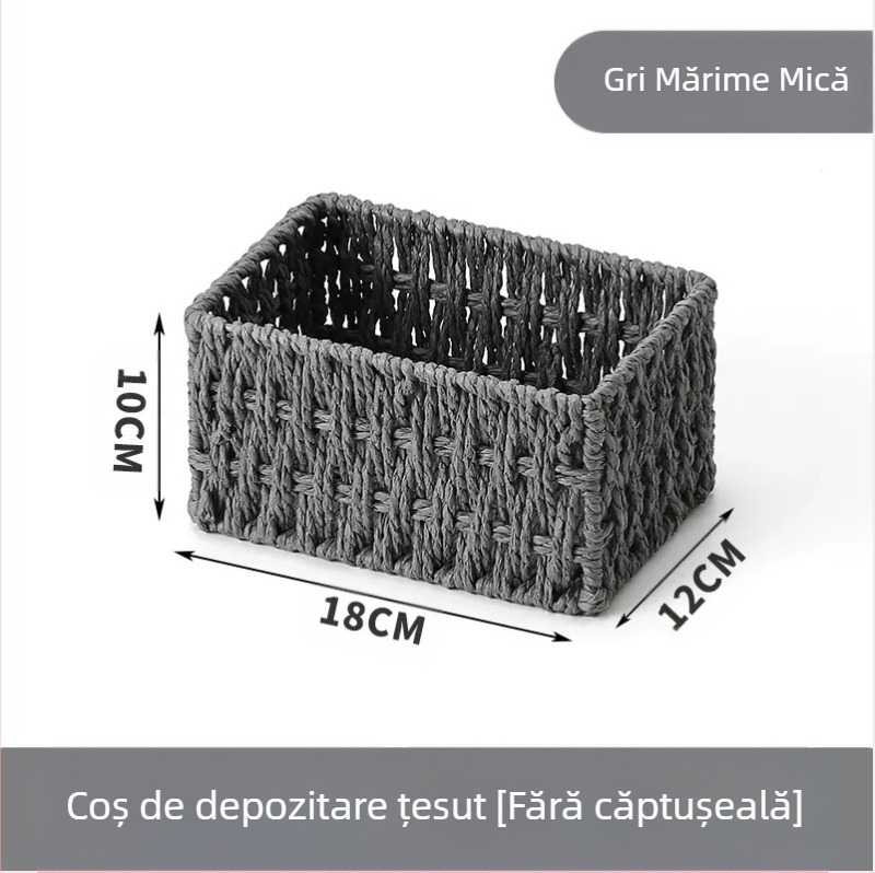 Coș de birou din fibre de hârtie, cadru împletit, organizator pentru chei, telecomenzi, reviste, cabluri și gustări