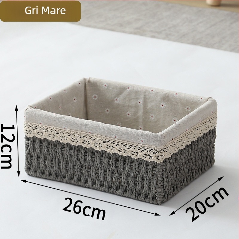 Coș de birou din fibre de hârtie, cadru împletit, organizator pentru chei, telecomenzi, reviste, cabluri și gustări