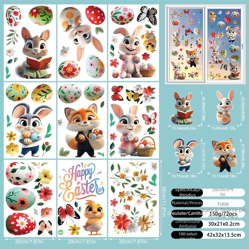 2025 Nou Iepuraș de Paște Ou Pui 3D Stereo Electrostatic Autocolant Paște Fereastră Sticla Autocolant Decorativ