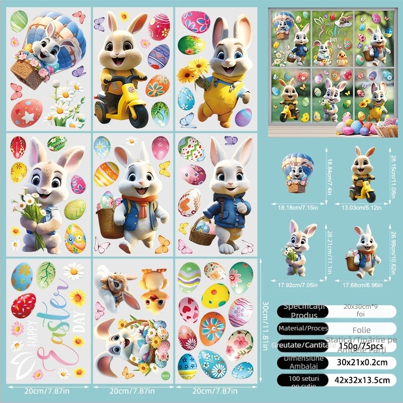 2025 Nou Iepuraș de Paște Ou Pui 3D Stereo Electrostatic Autocolant Paște Fereastră Sticla Autocolant Decorativ