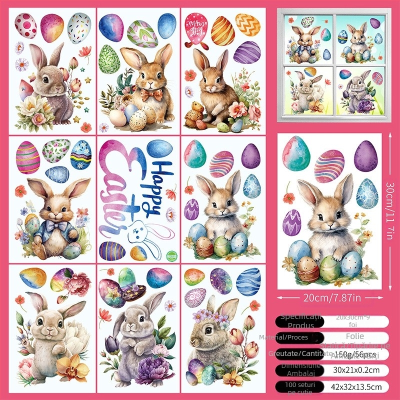 2025 Nou Iepuraș de Paște Ou Pui 3D Stereo Electrostatic Autocolant Paște Fereastră Sticla Autocolant Decorativ