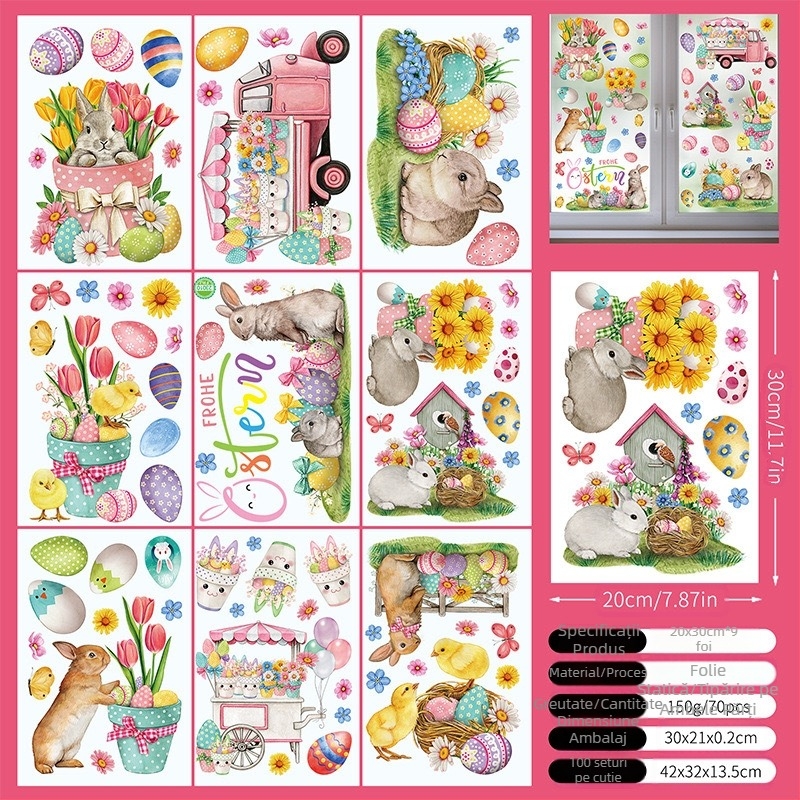 2025 Nou Iepuraș de Paște Ou Pui 3D Stereo Electrostatic Autocolant Paște Fereastră Sticla Autocolant Decorativ