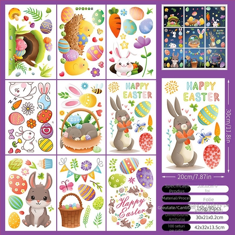 2025 Nou Iepuraș de Paște Ou Pui 3D Stereo Electrostatic Autocolant Paște Fereastră Sticla Autocolant Decorativ