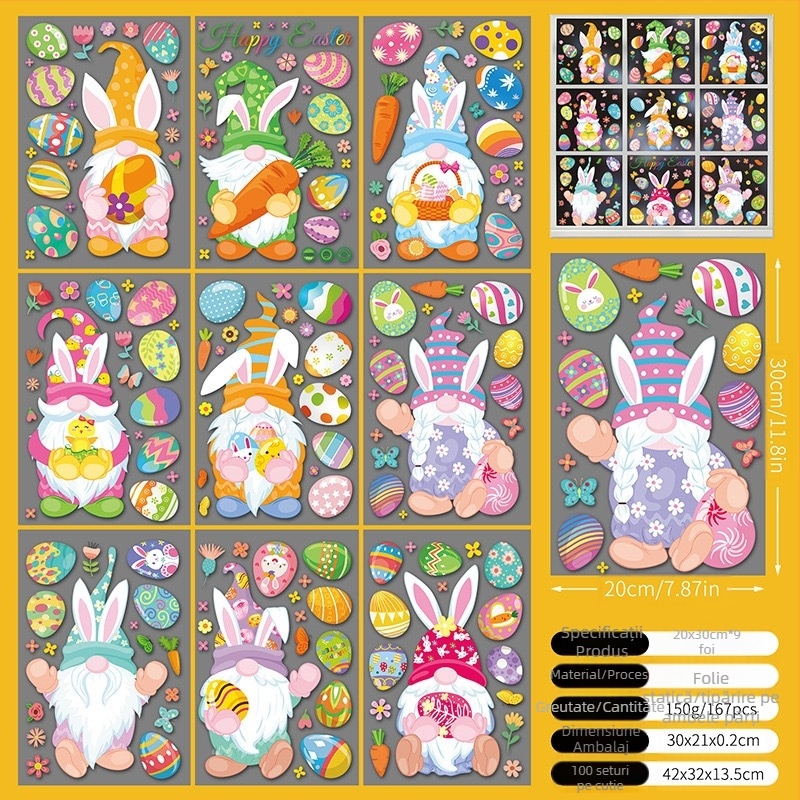 2025 Nou Iepuraș de Paște Ou Pui 3D Stereo Electrostatic Autocolant Paște Fereastră Sticla Autocolant Decorativ