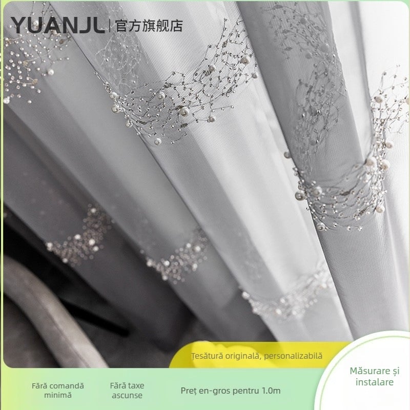YUANJL Stil italian, lumină, lux modern, broderie cu mărgele, frumoasă fereastră, living, dormitor, gri, cortină de tifon