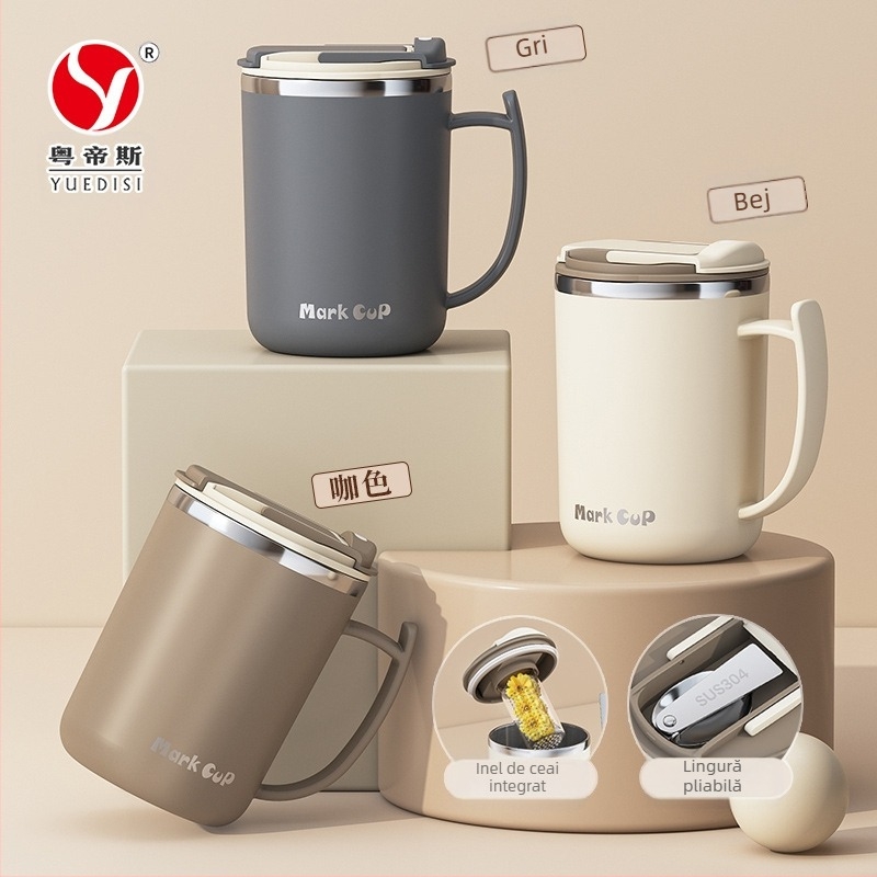 Ceașcă de cafea cu valoare cromatică ridicată, furnizată direct din fabrică, din oțel inoxidabil 304, cu scurgere de ceai, birou cu capac, generație de căni