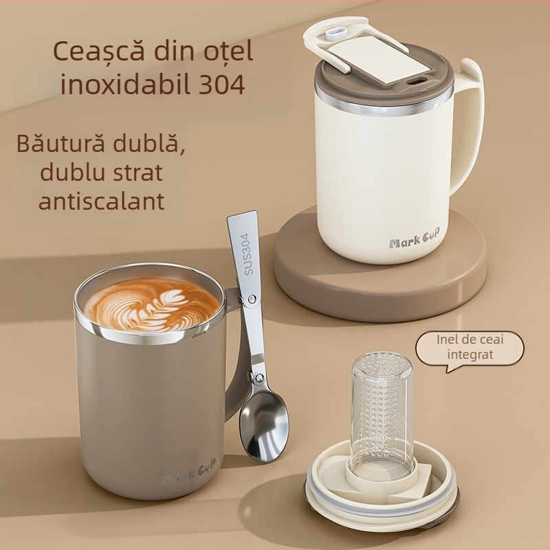 Ceașcă de cafea cu valoare cromatică ridicată, furnizată direct din fabrică, din oțel inoxidabil 304, cu scurgere de ceai, birou cu capac, generație de căni