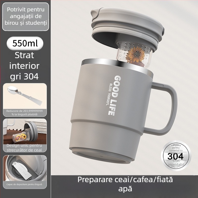 Ceașcă de cafea cu valoare cromatică ridicată, furnizată direct din fabrică, din oțel inoxidabil 304, cu scurgere de ceai, birou cu capac, generație de căni