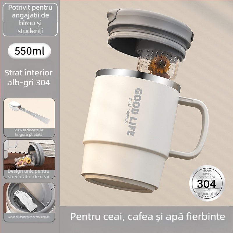 Ceașcă de cafea cu valoare cromatică ridicată, furnizată direct din fabrică, din oțel inoxidabil 304, cu scurgere de ceai, birou cu capac, generație de căni