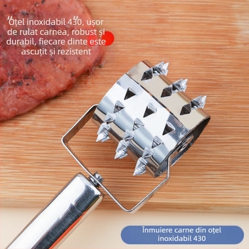 În stoc, furnizare directă, instrument de bucătărie pentru fragezirea fripturii din oțel inoxidabil, roată de rulare a fripturii cu ace de pin