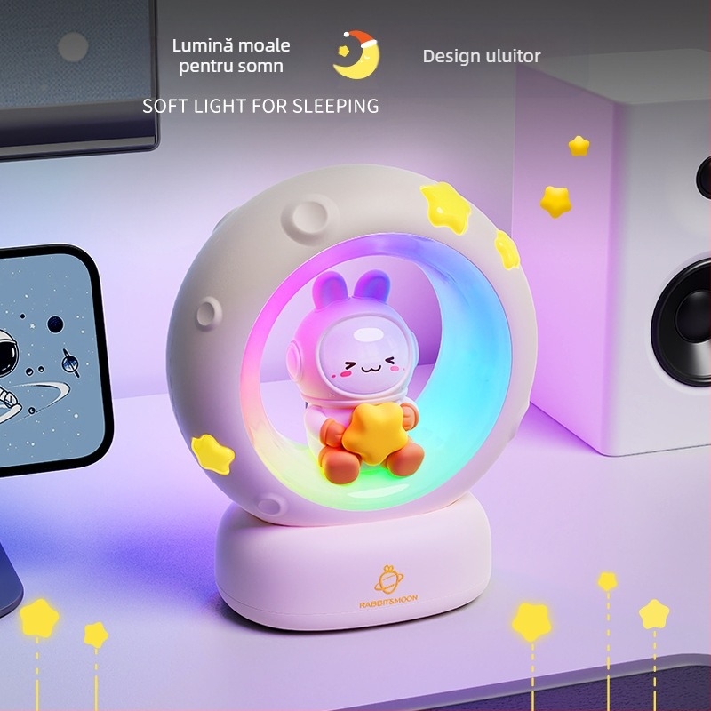 Lumină de noapte cu astronaut, cu stele și lună, încărcare USB, cu panda, aplauze, RGB, atmosferă, lumină de somn, cadou pentru evenimente