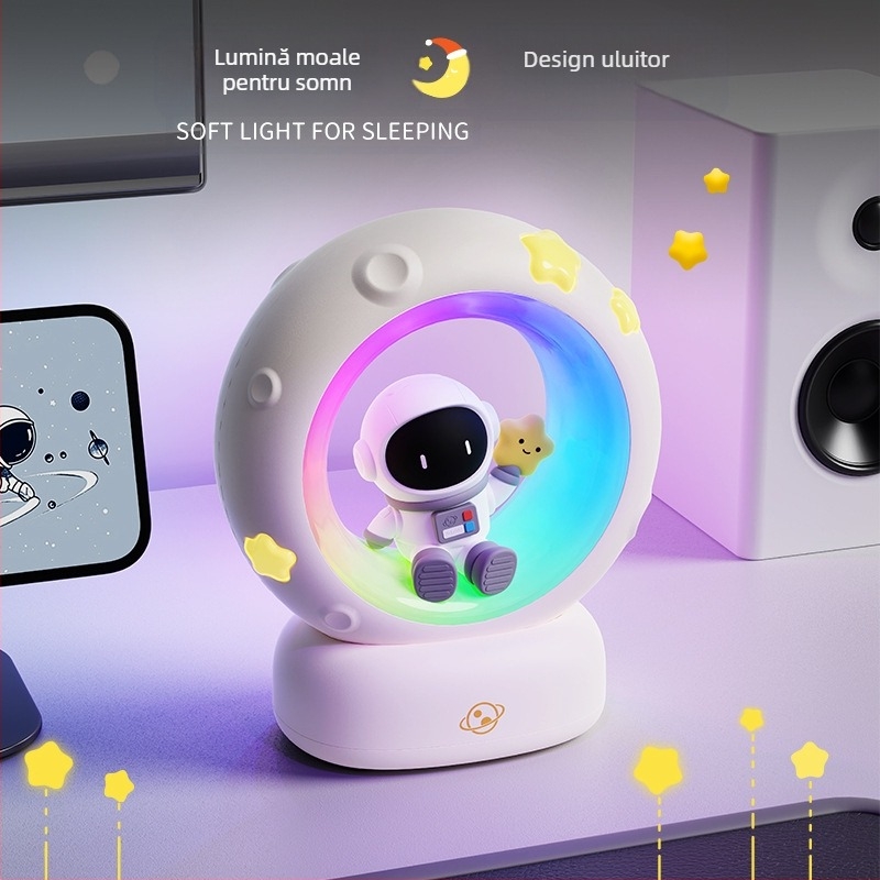 Lumină de noapte cu astronaut, cu stele și lună, încărcare USB, cu panda, aplauze, RGB, atmosferă, lumină de somn, cadou pentru evenimente