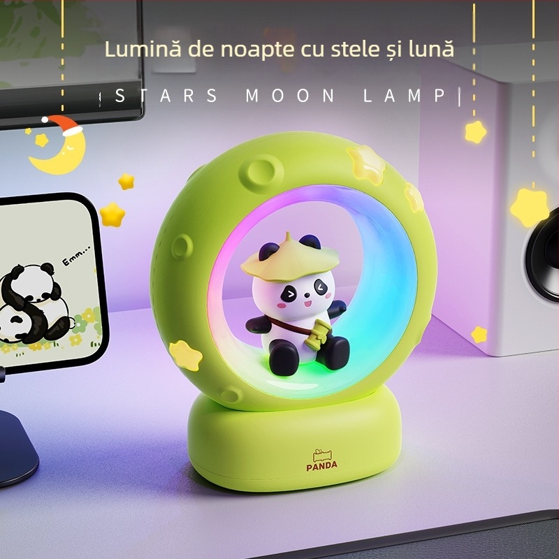 Lumină de noapte cu astronaut, cu stele și lună, încărcare USB, cu panda, aplauze, RGB, atmosferă, lumină de somn, cadou pentru evenimente