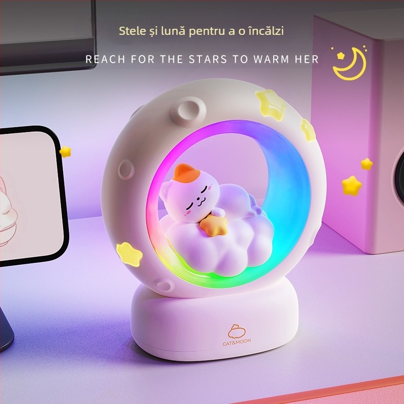Lumină de noapte cu astronaut, cu stele și lună, încărcare USB, cu panda, aplauze, RGB, atmosferă, lumină de somn, cadou pentru evenimente