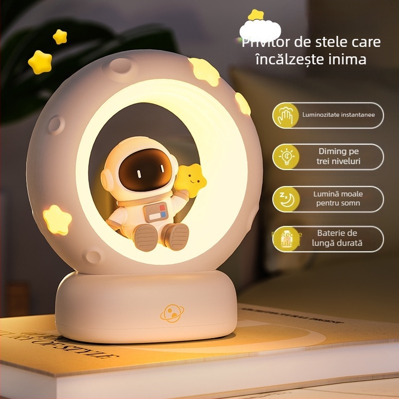 Lumină de noapte cu astronaut, cu stele și lună, încărcare USB, cu panda, aplauze, RGB, atmosferă, lumină de somn, cadou pentru evenimente