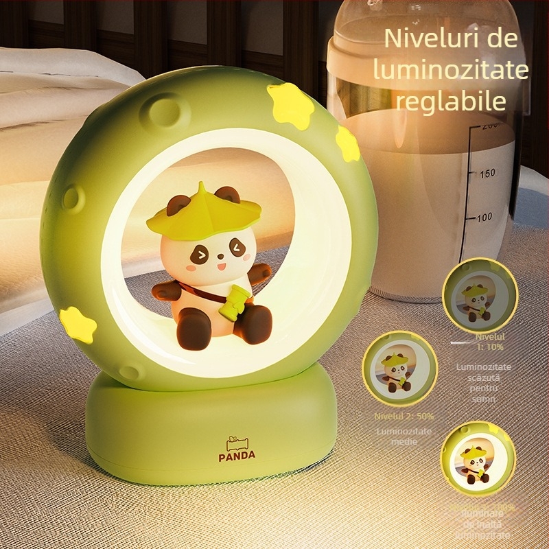 Lumină de noapte cu astronaut, cu stele și lună, încărcare USB, cu panda, aplauze, RGB, atmosferă, lumină de somn, cadou pentru evenimente