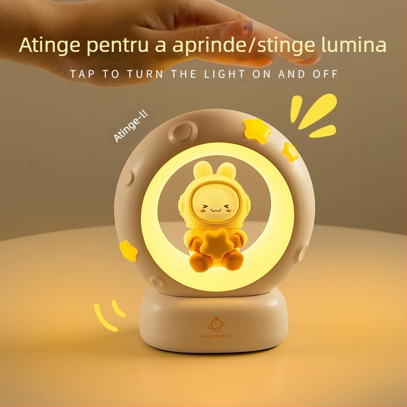Lumină de noapte cu astronaut, cu stele și lună, încărcare USB, cu panda, aplauze, RGB, atmosferă, lumină de somn, cadou pentru evenimente