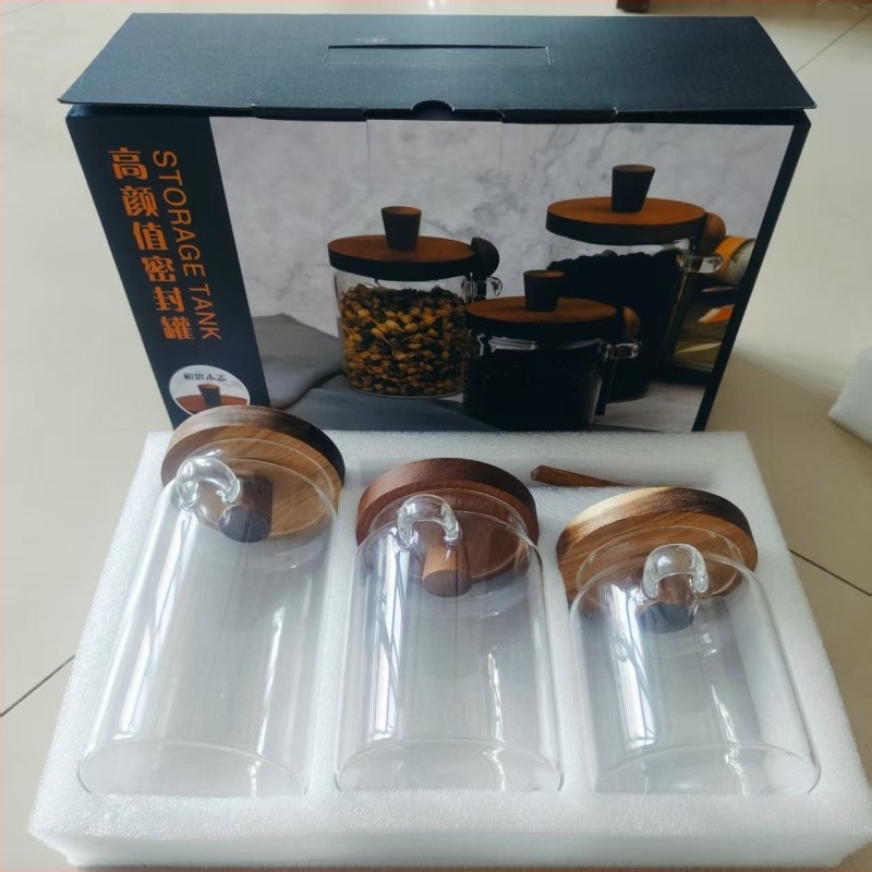 Borcan sigilat din sticlă borosilicată cu lingură, borcan de depozitare pentru cereale și boabe de cafea cu capac, borcan de depozitare din sticlă, borcan de ceai