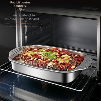 Tavă de copt cu inducție, îngroșată din oțel inoxidabil, farfurie dreptunghiulară pentru grătar, fructe de mare, raci, farfurie comercială plată