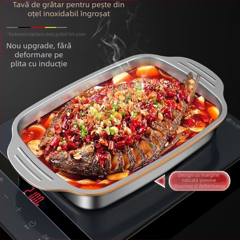 Tavă de copt cu inducție, îngroșată din oțel inoxidabil, farfurie dreptunghiulară pentru grătar, fructe de mare, raci, farfurie comercială plată