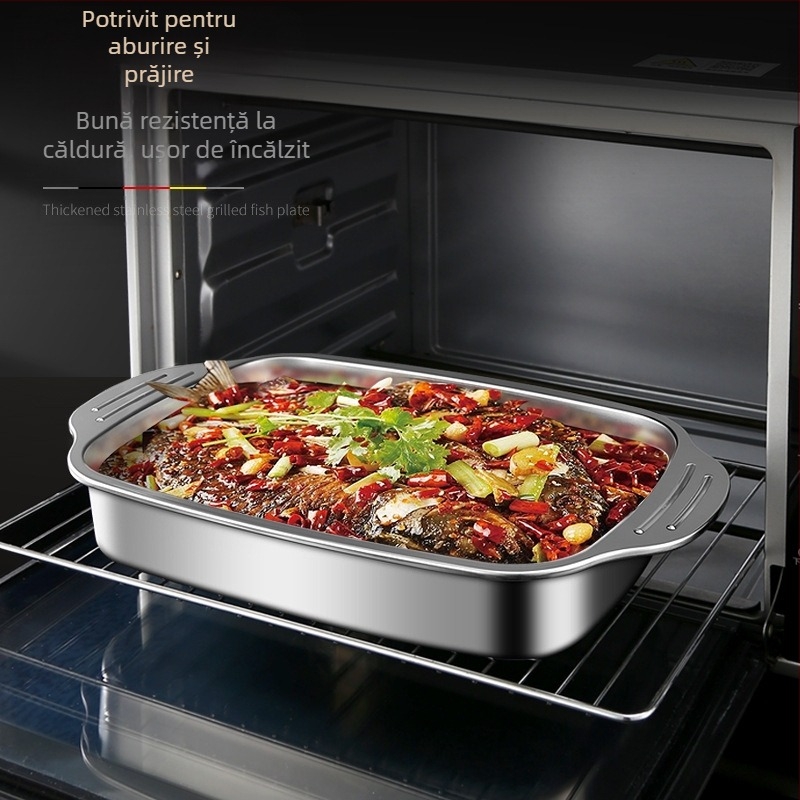 Tavă de copt cu inducție, îngroșată din oțel inoxidabil, farfurie dreptunghiulară pentru grătar, fructe de mare, raci, farfurie comercială plată
