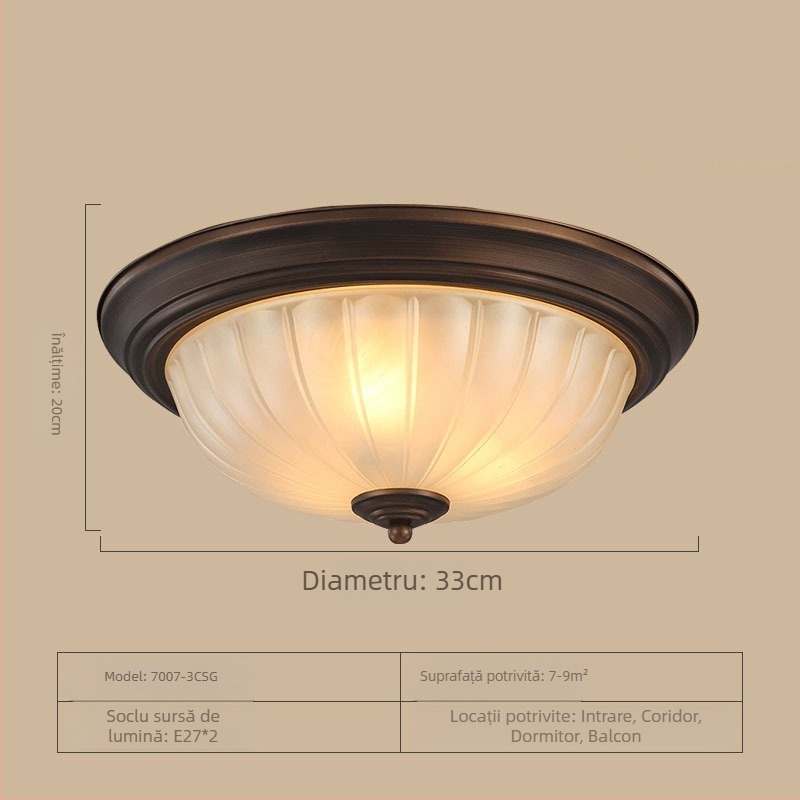 Lampă de tavan americană rotundă pentru dormitor matrimonial, lampă retro simplă pentru cameră, coridor, hol de intrare, lămpi pentru balcon