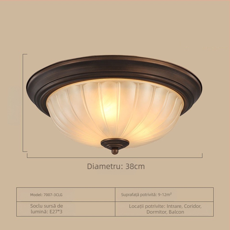Lampă de tavan americană rotundă pentru dormitor matrimonial, lampă retro simplă pentru cameră, coridor, hol de intrare, lămpi pentru balcon