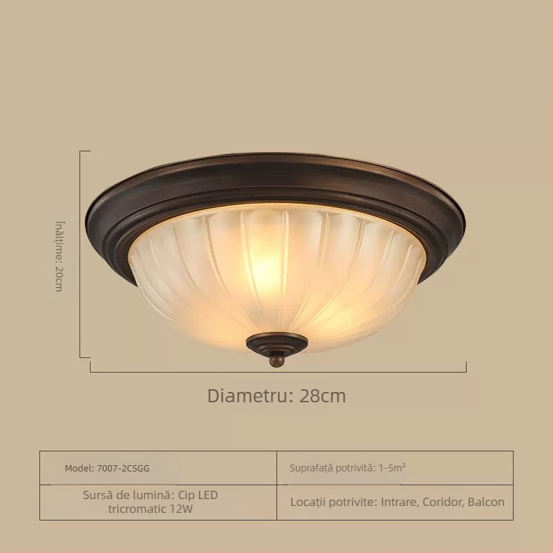 Lampă de tavan americană rotundă pentru dormitor matrimonial, lampă retro simplă pentru cameră, coridor, hol de intrare, lămpi pentru balcon