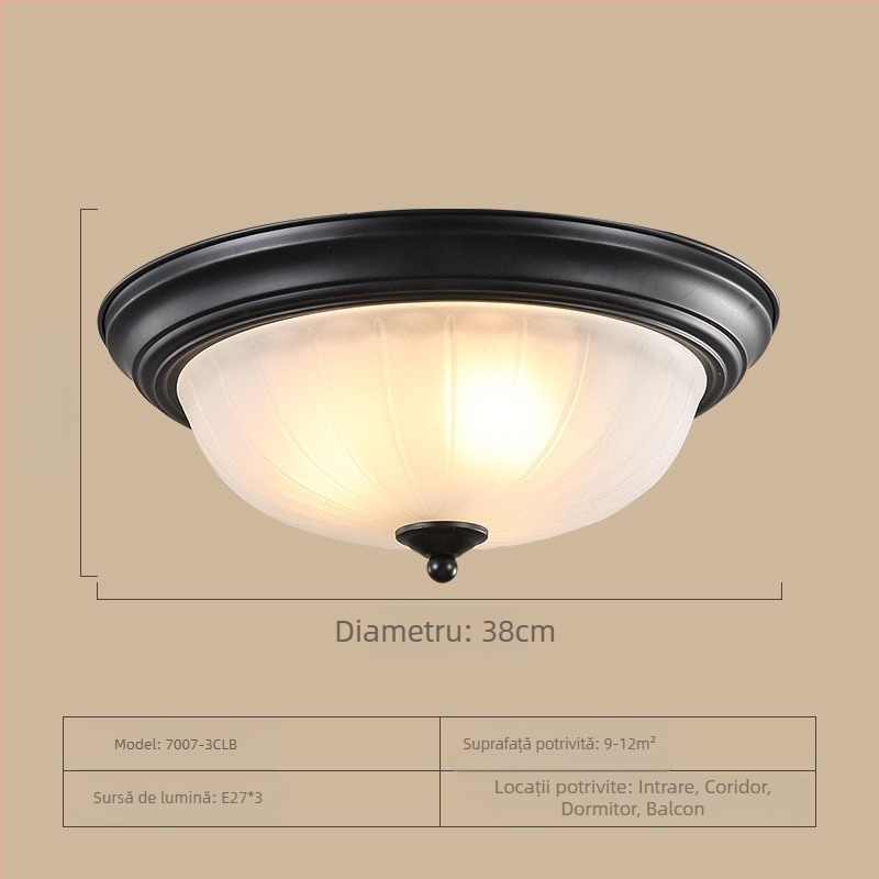 Lampă de tavan americană rotundă pentru dormitor matrimonial, lampă retro simplă pentru cameră, coridor, hol de intrare, lămpi pentru balcon