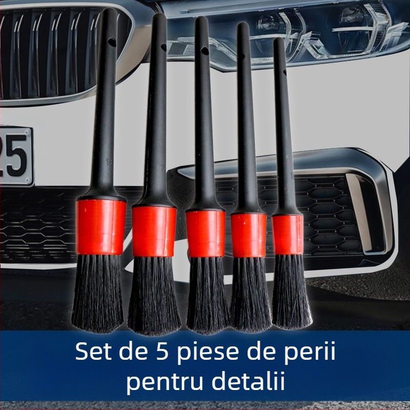 Perie de detaliu auto, perie pentru evacuarea aerului, butuc roată, perie pentru spațiul interior al motorului, perie de spălare auto în cinci piese, ambalaj blister