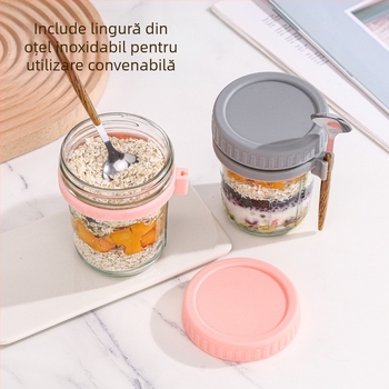 Cupă de ovăz peste noapte, ceașcă portabilă de iaurt pentru micul dejun, valoare ridicată pentru frumusețe, lingură agățată, ceașcă de ovăz, lapte Sala, ceașcă