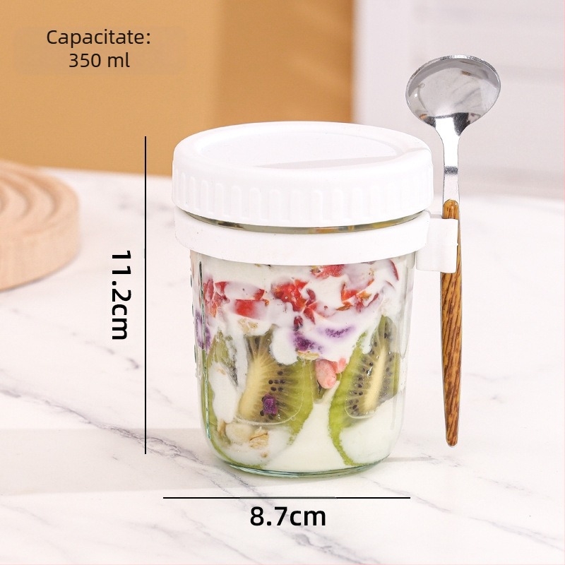Cupă de ovăz peste noapte, ceașcă portabilă de iaurt pentru micul dejun, valoare ridicată pentru frumusețe, lingură agățată, ceașcă de ovăz, lapte Sala, ceașcă