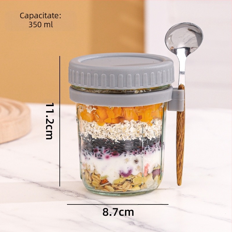 Cupă de ovăz peste noapte, ceașcă portabilă de iaurt pentru micul dejun, valoare ridicată pentru frumusețe, lingură agățată, ceașcă de ovăz, lapte Sala, ceașcă