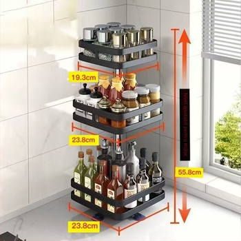 Raft de condimente de bucătărie, raft de ulei, sare, sos, oțet, multifuncțional de uz casnic, rotativ la 360 °, depozitare convenabilă pe blat