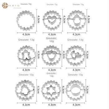 Mucegai de Crăciun din oțel inoxidabil pentru biscuiți, set cu 9 piese, Fontaine Jam Cookie Form, mucegai de Paște cu zahăr, mucegai de turtă dulce, tăiat tipar