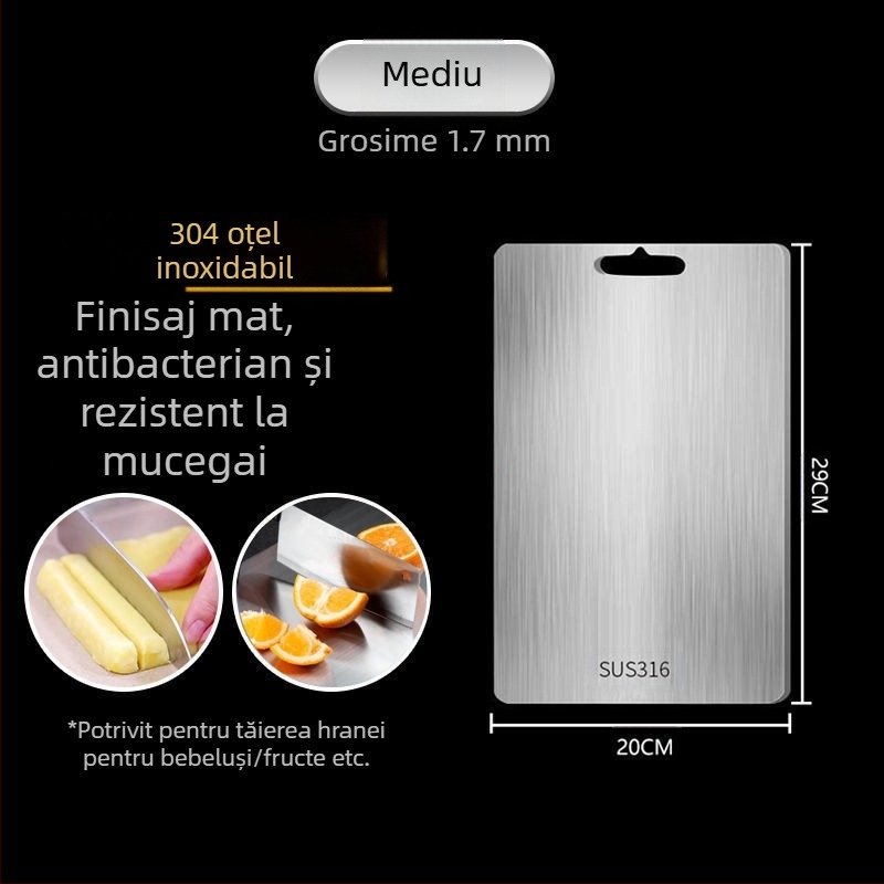 Tocător antibacterian rezistent la mucegai din oțel inoxidabil pentru uz casnic, tăietor de fructe, bucătărie, tăietor de legume, placă lipicioasă din oțel inoxidabil