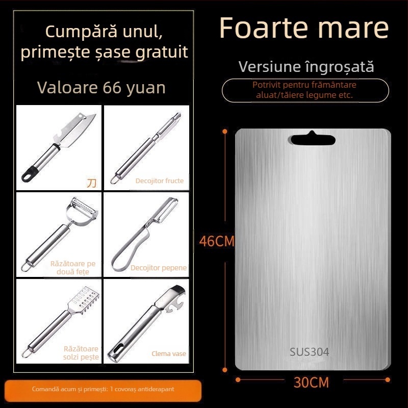 Tocător antibacterian rezistent la mucegai din oțel inoxidabil pentru uz casnic, tăietor de fructe, bucătărie, tăietor de legume, placă lipicioasă din oțel inoxidabil
