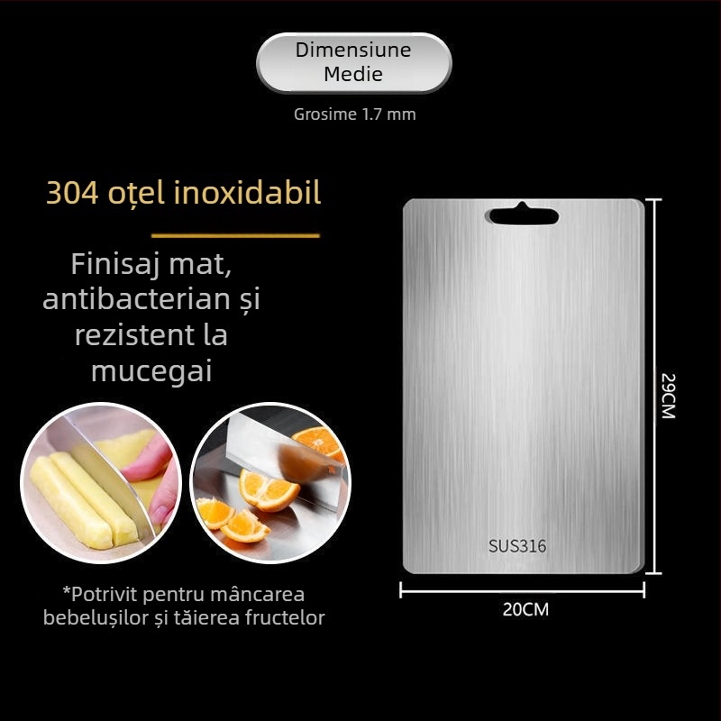 Tocător antibacterian rezistent la mucegai din oțel inoxidabil pentru uz casnic, tăietor de fructe, bucătărie, tăietor de legume, placă lipicioasă din oțel inoxidabil