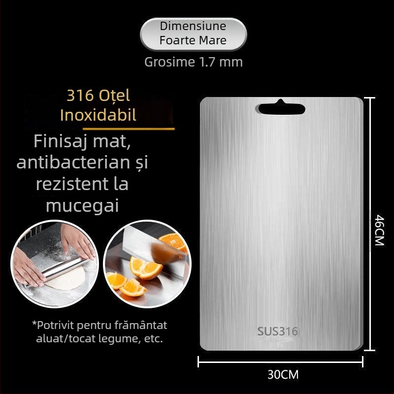 Tocător antibacterian rezistent la mucegai din oțel inoxidabil pentru uz casnic, tăietor de fructe, bucătărie, tăietor de legume, placă lipicioasă din oțel inoxidabil