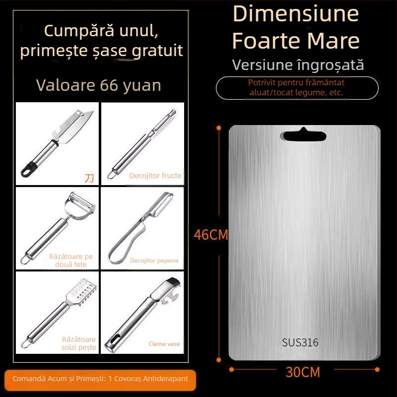 Tocător antibacterian rezistent la mucegai din oțel inoxidabil pentru uz casnic, tăietor de fructe, bucătărie, tăietor de legume, placă lipicioasă din oțel inoxidabil