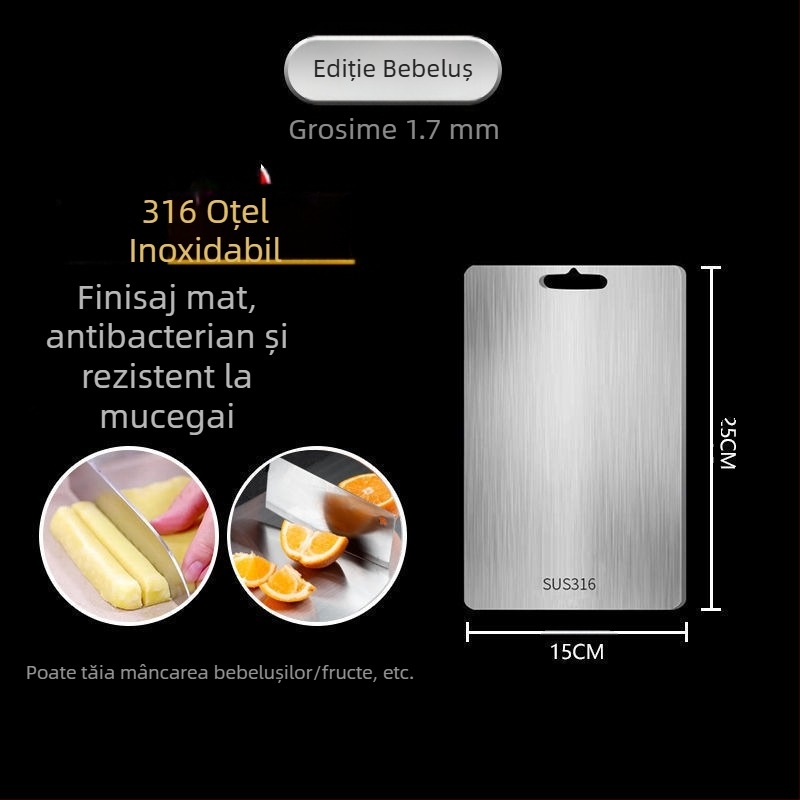 Tocător antibacterian rezistent la mucegai din oțel inoxidabil pentru uz casnic, tăietor de fructe, bucătărie, tăietor de legume, placă lipicioasă din oțel inoxidabil