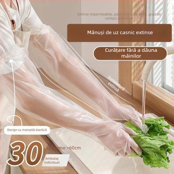 Mănuși lungi de unică folosință, căptușite, din CPE, îngroșate, impermeabile și rezistente la ulei, pentru bucătărie, pentru curățarea gospodăriei