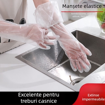Mănuși lungi de unică folosință, căptușite, din CPE, îngroșate, impermeabile și rezistente la ulei, pentru bucătărie, pentru curățarea gospodăriei