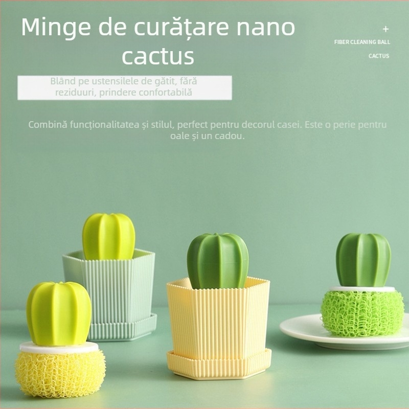 Perie de curățare pentru oală creativă nouă, bilă de cactus nano, perie de curățare cu gradient de culoare, perie de curățare pentru oală, bilă de cactus, perie de oală