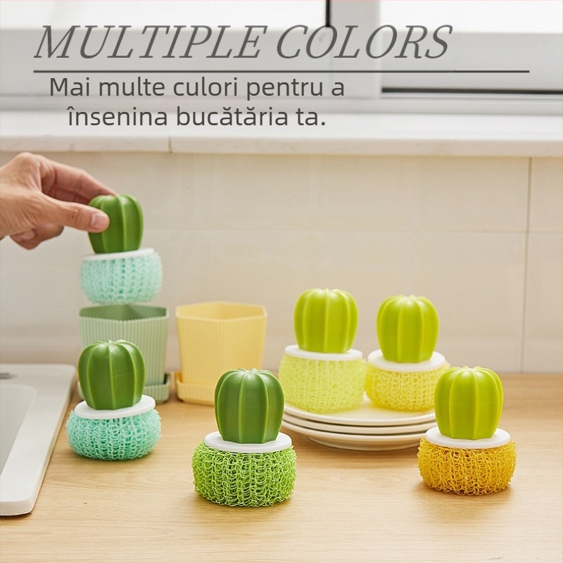 Perie de curățare pentru oală creativă nouă, bilă de cactus nano, perie de curățare cu gradient de culoare, perie de curățare pentru oală, bilă de cactus, perie de oală